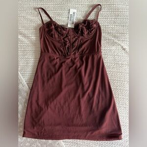 Urban Outfitters- Corset Bustier Modern Love Lace Mini Dress in Chocolate